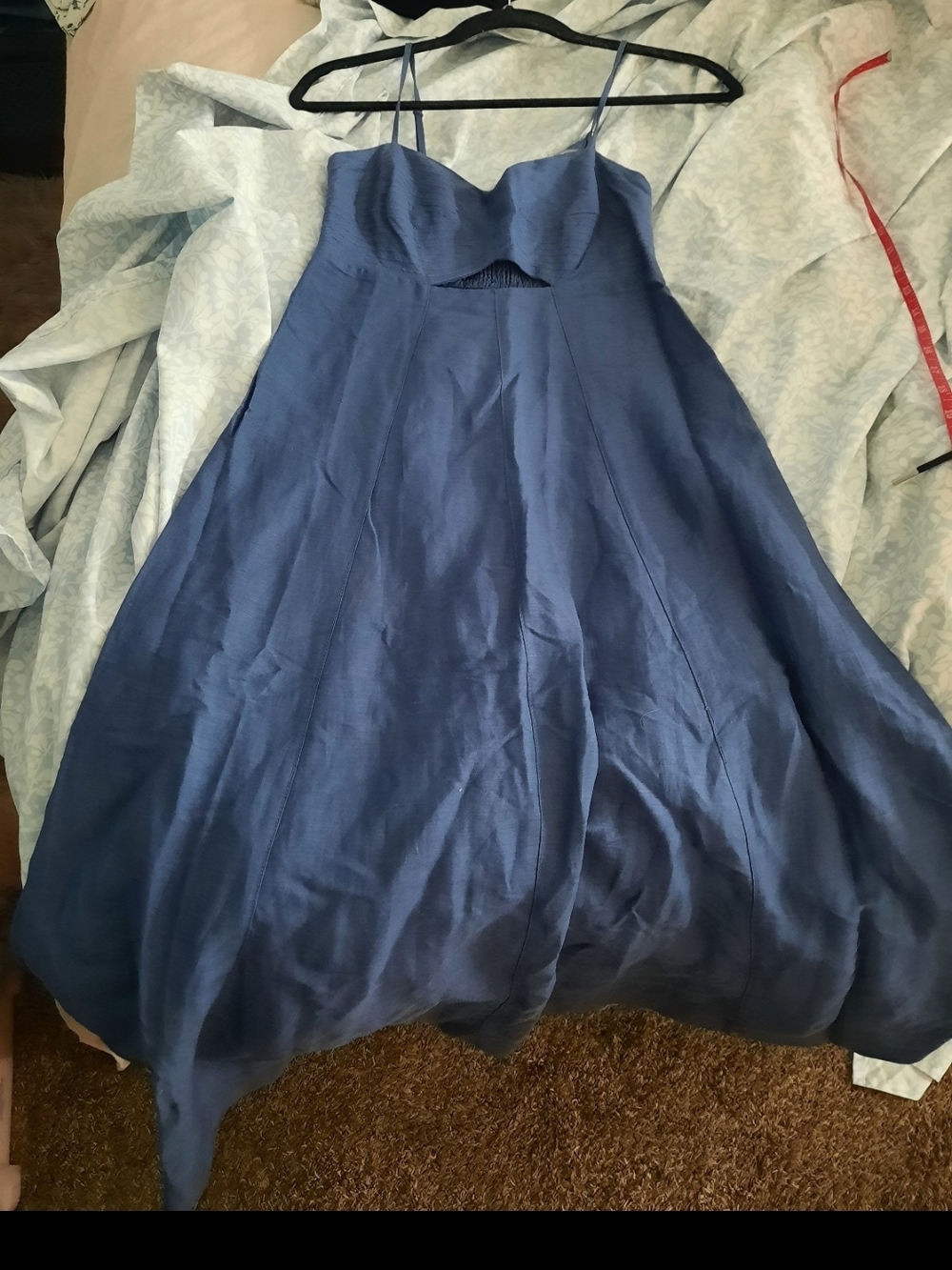 Moon River Blue Asymmetrical Spaghetti Strap Dress